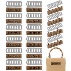 Античная Бронза 16 наборы сплава сумки декоративные застежки, штамповка пустых тегов, с железной прокладкой, прямоугольник со словом ручной работы, античная бронза, 1x3.55x0.2~1.6 см