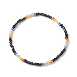 Colorful Glass Seed Beaded Stretch Bracelet for Women, Colorful, Inner Diameter: 2-3/8 inch(5.9cm)