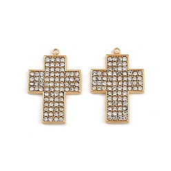 Настоящее золото 18K 304 из нержавеющей стали горный хрусталь подвески, крестик, ионное покрытие (ip), реальный 18 k позолоченный, 26.5x18.5x2 мм, отверстие : 1.6 мм