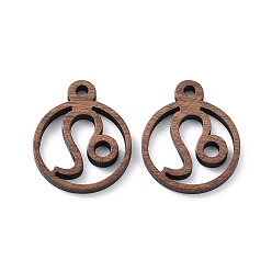 Лео Подвески из орехового дерева, вырезанные лазером, амулеты полых созвездий, неокрашенными, Лев, 24x20x2.5 мм, отверстие : 2.4 мм