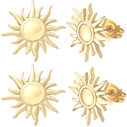 Настоящее золото 18K 10шт. 304 фурнитура для сережек-гвоздиков в форме солнца из нержавеющей стали, серьги с круглым лотком, реальный 18 k позолоченный, 14.5 мм, штифты : 0.7 мм