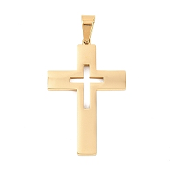 Золотой 304 подвески из нержавеющей стали, ажурные крестики-подвески, вакуумное покрытие pvd, долговечный, золотые, 42.5x28x2.5 мм, отверстие : 9x5 мм