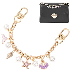 Фиолетовый Сплав цепи сумки удлинители цепи, с подвесками из эмалевого сплава и искусственного жемчуга из АБС-пластика, в форме раковины с морской звездой, золотые, фиолетовые, 205 мм