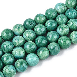 Средний Аквамарин Окрашенные нити синтетических окаменелостей, круглые, средний аквамарин, 6.5x6 мм, отверстие : 0.9 мм, около 64 шт / нитка, 15.75'' (40 см)