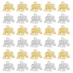 Платиновый & Золотой 120шт 2 цвета металлический сплав подвески, слон, платиной и золотом, 12x14x2.5 мм, отверстие : 1 мм, 60 шт / цвет