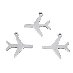 Stainless Steel Color Non-Tarnish 201 Stainless Steel Pendants, Laser Cut, Passenger Plane, Stainless Steel Color, 15.5x15.5x1mm, Hole: 1.4mm