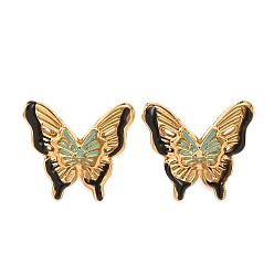 Черный 304 подвески из нержавеющей стали, с эмалью, ионное покрытие (ip), реальный 18 k позолоченный, бабочки прелести, чёрные, 14x15.5x6.5 мм, отверстие : 2 мм
