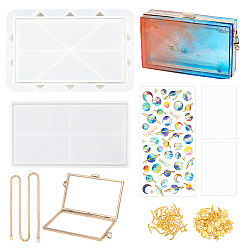 Golden DIY Epoxy Resin Crafts, Including Iron Bag Frame, Silicone Molds, PVC Mat, 3D Self-Adhesive Stickers, Iron Chains and Zinc Alloy Cabochons, Golden, 10.5x10x2mm, 6pcs/set