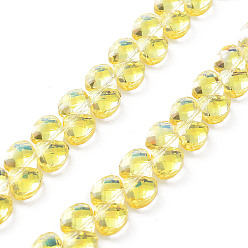 Yellow Electroplate Glass Beads Strands, Faceted, Full Plated, Yellow, 9x10x5mm, Hole: 1mm, about 100pcs/strand, 23.62''(60cm)