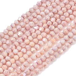 BrumosaRosa Hebras de cuentas de vidrio bicono galvanizadas, de piedras preciosas de imitación, color de ab chapado, facetados, teñido, rosa brumosa, 3x2.5 mm, agujero: 0.8 mm, sobre 139 unidades / cadena, 14.76'' (37.5 cm)