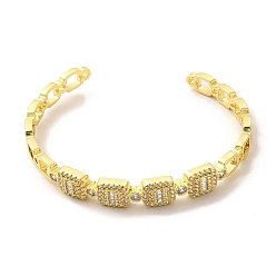 Golden Clear Cubic Zirconia Rectangle Open Cuff Bangle, Brass Jewelry for Women, Golden, Inner Diameter: 2-1/8x2-1/4 inch(5.5x5.65cm)