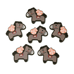 Коричневый Печатные деревянные подвески, лошади прелести, кофе, 36.5x40x3 мм, отверстие : 2 мм