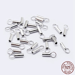 Rhodium Plated Rhodium Plated 925 Sterling Silver Cord Ends, Platinum, 7.5~8.5x3.5mm, Hole: 3mm, Inner Diameter: 3mm