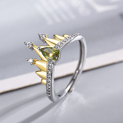 Платиновый & Золотой Регулируемые кольца для пальцев для женщин с короной из латуни и микропаве из кубических цирконий, платиной и золотом, внутренний диаметр: регулируемый