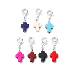 (52) Непрозрачная лаванда Подвеска-крест из окрашенной синтетической бирюзы, Сплав с застежками когтя омара, платина, разноцветные, 26 мм