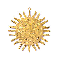 Настоящее золото 18K 304 из нержавеющей стали большие кулоны, кованые солнечные амулеты, ионное покрытие (ip), зеркальная полировка, реальный 18 k позолоченный, 56x52 мм, отверстие : 2.1 мм