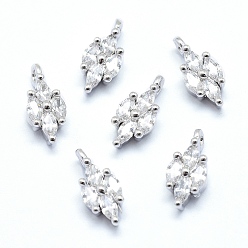 Платинированный Латунь прелести, с кубического циркония, без свинца, без кадмии и без никеля, лошадиный глаз , прозрачные, Реальная платина, 12x5.5x3 мм, отверстие : 1.5 мм