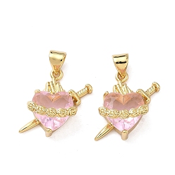 Настоящее золото 16K Латунные микро проложить кубического циркония подвески, сердце прелести, реальный 16 k позолоченный, 18.5x19x8 мм, отверстие : 3x4 мм