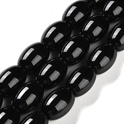 Oval Нити бусин из натурального черного оникса-агата, окрашенная и подогревом, овальные, 17~18x12~12.5 мм, отверстие : 2 мм, около 22 шт / нитка, 15.91'' (40.4 см)