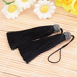 Black Nylon Tassel Big Pendant Decorations, Black, 60~65x10mm