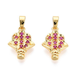 Настоящее золото 18K Латунные микро проложить кубического циркония подвески, без кадмия и без свинца, цветок, реальный 18 k позолоченный, 16.5x12x3 мм, отверстие : 5x2 мм