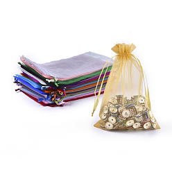 Mixed Color Organza Gift Bags, with Drawstring, High Dense, Rectangle, Mixed Color, 15x10cm