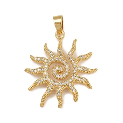 Золотой Латунные микро проложить кубического циркония подвески, солнце, золотые, 31x28x3 мм, отверстие : 5x3 мм
