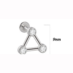 Нержавеющая Сталь Цвет 316l хирургическая нержавеющая сталь и g23 титан и хрустальные стразы треугольные серьги для хряща, лабреты с внутренней резьбой, цвет нержавеющей стали, 8 мм, штифты : 1.2 мм, Кулон : 9 мм