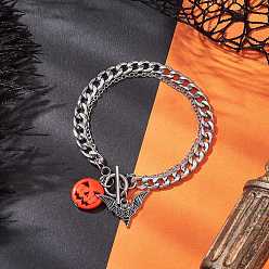 Оранжевый Подвеска в виде летучей мыши из сплава эмали и тыквы из окрашенной синтетической бирюзы на Хэллоуин 304 наборы браслетов из нержавеющей стали, цвет нержавеющей стали, оранжевые, 7-3/4 дюйм (19.6 см)