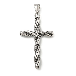 Античное Серебро 316 большие подвески из хирургической нержавеющей стали, крест очарование, религия, античное серебро, 56x32.5x5.5 мм, отверстие : 4.5x8 мм