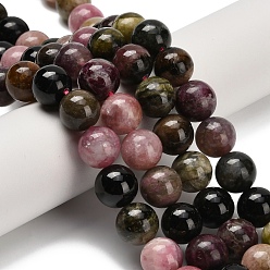 Турмалин Натуральные разноцветные бусины из турмалина, круглые, класс А, 10~10.5 мм, отверстие : 1 мм, около 37~39 шт / нитка, 15.35 дюйм (39 см)