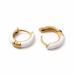 White Enamel Hoop Earrings, Real 18K Gold Plated 316 Surgical Stainless Steel Jewelry for Women, White, 13x14x3mm, Pin: 1mm