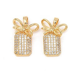 Bowknot Латунные микропаве прозрачные подвески с фианитом, золотые, бантом, 21x15.5x7 мм, отверстие : 4x4 мм