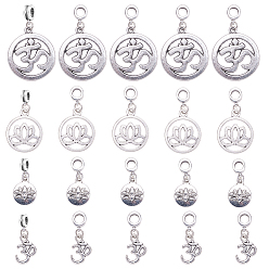 Antique Silver Tibetan Style Alloy European Dangle Charms, Large Hole Pendants, Chakra, Mixed Shapes, Antique Silver, 7.4x7.2x1.7cm, 20pcs/box