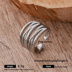 Stainless Steel Color Irregular 304 Stainless Steel Cuff Open Rings for Women, Stainless Steel Color, Adjustable