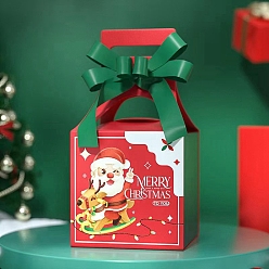 Santa Claus Square Paper Bakery Boxes, with Ribbon, for Mini Cake Cupcake Cookie Packing, Christmas Theme Gift Box, Santa Claus Pattern, 100x100x205mm