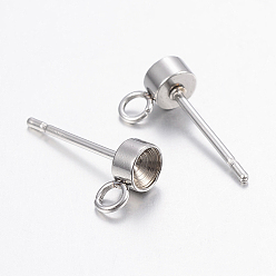 Stainless Steel Color Non-Tarnish 304 Stainless Steel Stud Earring Findings, with Loop, For Pointed Back Rivoli Rhinestone, Stainless Steel Color, Fit For 3mm Rhinestone, 7x4x2mm, Hole: 2mm, Pin: 0.8mm