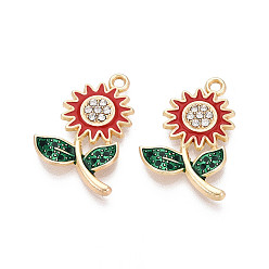 Темно-Красный Подвески из сплава со стразами и эмалью, , золотые, без кадмия, без никеля и без свинца, темно-красный, 26x17x3 мм, отверстие : 1.8 мм