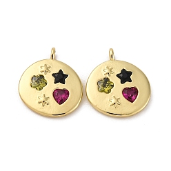 Настоящее золото 18K Латунные микро проложить кубического циркония подвески, плоско-круглые, долговечный, без кадмия и без свинца, стойки покрытие, реальный 18 k позолоченный, 17.5x16x3 мм, отверстие : 1.8 мм