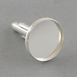 Silver Brass Cuff Settings, Cufflink Findings for Apparel Accessories, Silver Color Plated, Tray: 16mm, 25.5x18mm