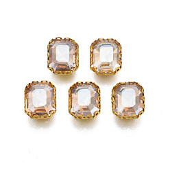 Темный Лосось Шить на горный хрусталь, прозрачные стеклянные стразы, с настройками железного зубца, граненые, прямоугольные, темный лосось, 11x9x4.5 мм, отверстие : 0.9 мм