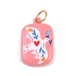 Птица Печатные 304 подвески из нержавеющей стали, прямоугольник амулеты, золотые, птица, 21x13.5x4 мм, Перейти кольцо: 6x1 мм, 4 мм внутренним диаметром