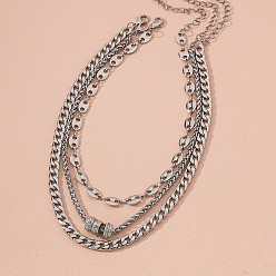 Платина Сплавная цепь 3 многослойные ожерелья, платина, 14.96 дюйм (38 см) ~ 17.72 дюйм (45 см), 3 шт / комплект