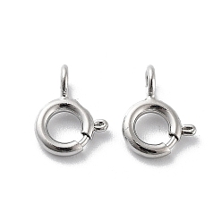 Платинированный Латунная застежка пружинного кольца, Реальная платина, 9x6.5x1.5 мм, отверстие : 1.4 мм