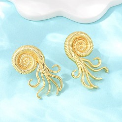 Shell Shape Серьги-гвоздики из латуни с подвесками на морскую тематику, стойки покрытие, долговечный, без кадмия и без свинца, реальный 18 k позолоченный, наутилус, 34.5x21 мм