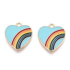 Light Sky Blue Light Gold Plated Alloy Pendants, with Enamel, Cadmium Free & Lead Free, Heart, Light Sky Blue, 20x18x1.5mm, Hole: 1.8mm
