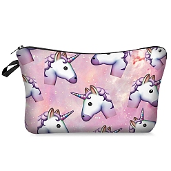 Pearl Pink Unicorn Pattern Polyester Waterpoof Makeup Storage Bag, Multi-functional Travel Toilet Bag, Clutch Bag with Zipper for Women, Pearl Pink, 22x13.5cm