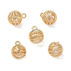 Plaqué 18K Or Véritable Pendentifs en laiton zircon cubique transparent, rond avec breloques de lune, sans nickel, réel 18 k plaqué or, 10x8x8mm, Trou: 1mm