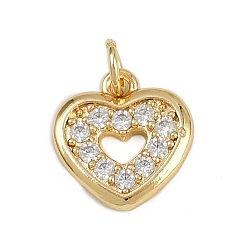Прозрачный Латунные микропаве прозрачные кубические циркониевые подвески, сердце, без кадмия и без свинца, долговечный, реальный 18 k позолоченный, с целью перехода в кольце, прозрачные, 12.5x12x2 мм, отверстие : 3 мм