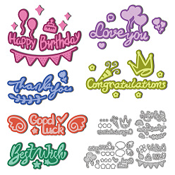 Слово Углеродистая сталь разрезает трафареты, для diy scrapbooking, Фотоальбом, декоративная бумага для тиснения, форма для поздравительных открыток, слово, 65~89x95~155x0.8 мм, 4 шт / комплект